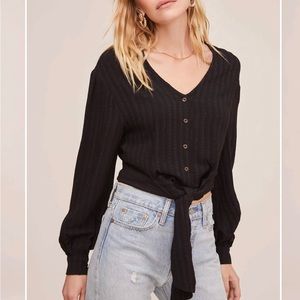 ASTR The Label Black Long Sleeve Shirt With Front Tie Size Small NWT